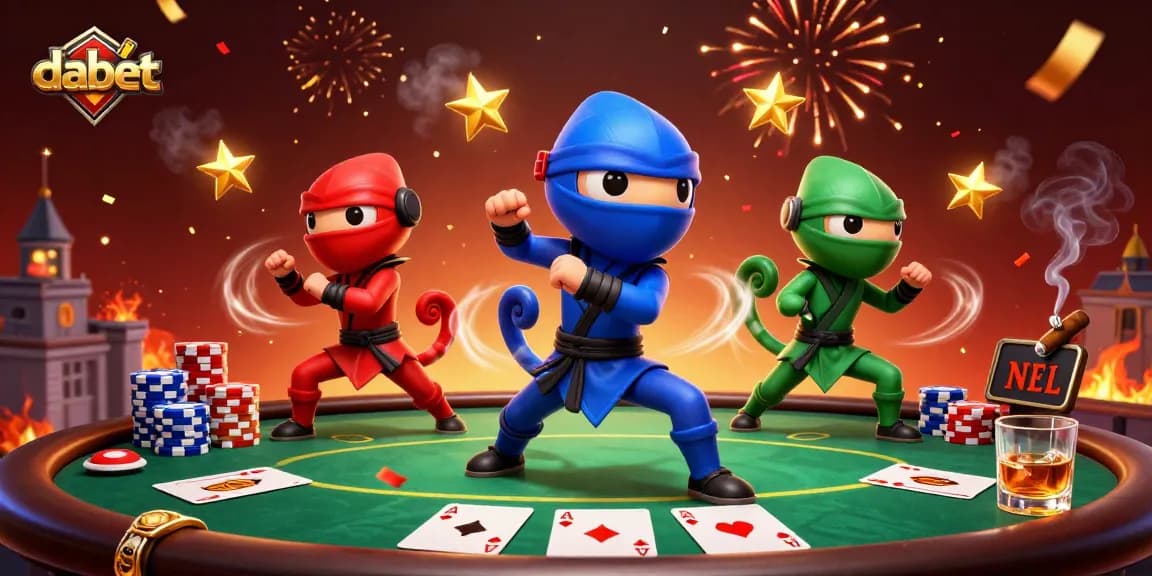 dabet highlights competitive poker action with ninja chameleons and vibrant casino elements.