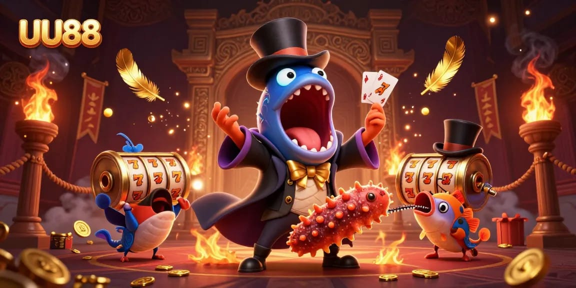 Engage with thrilling gaming at UU88, featuring skilled card tricks amidst a vibrant casino scene.
