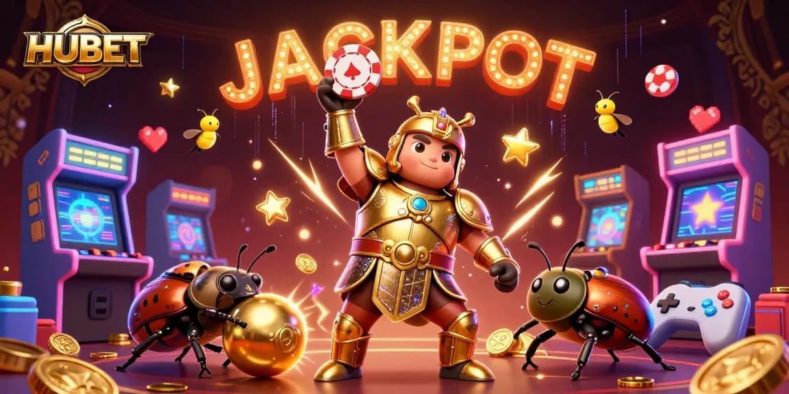 Experience the thrilling jackpot gaming action with HUBET in this vibrant 3D illustration.