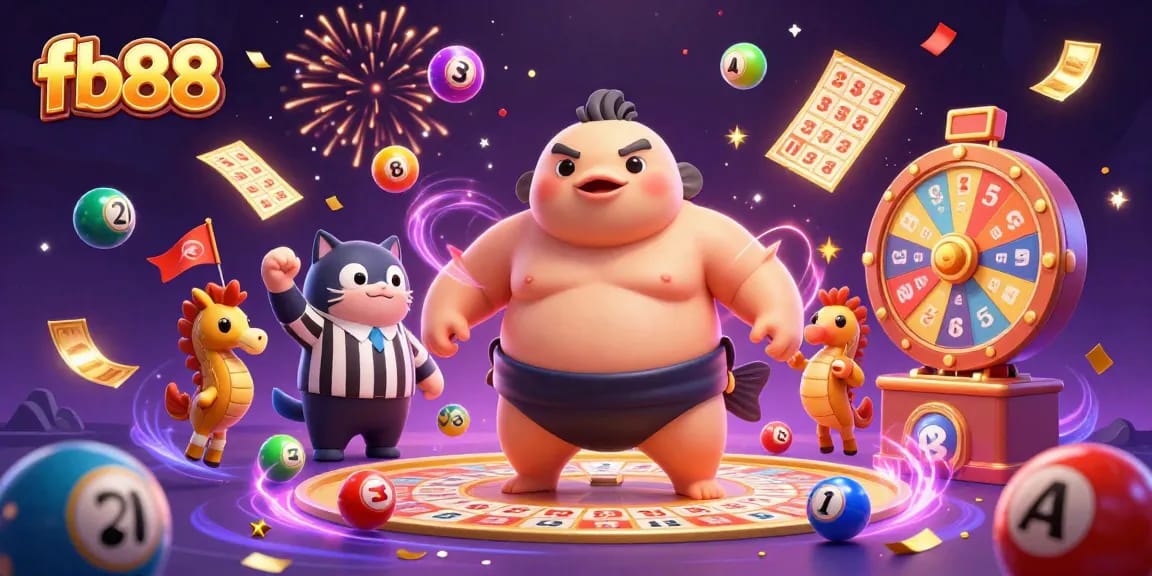 Experience the vibrant world of fb88 with exciting gambling elements surrounded by animated characters.