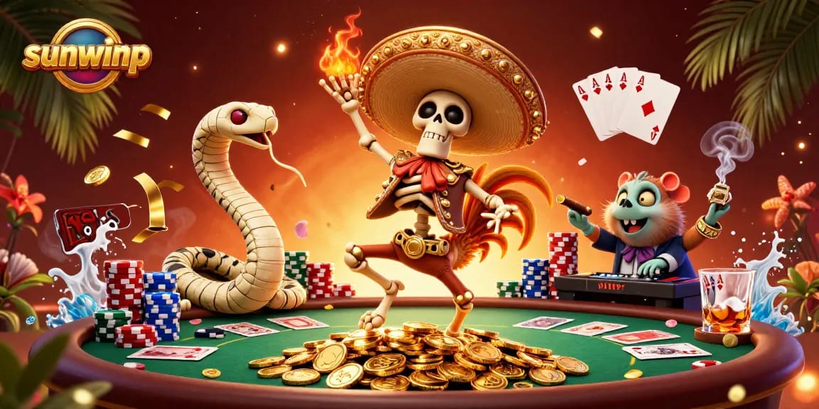Experience thrilling gameplay at sunwinp with a festive victory dance from animated characters.