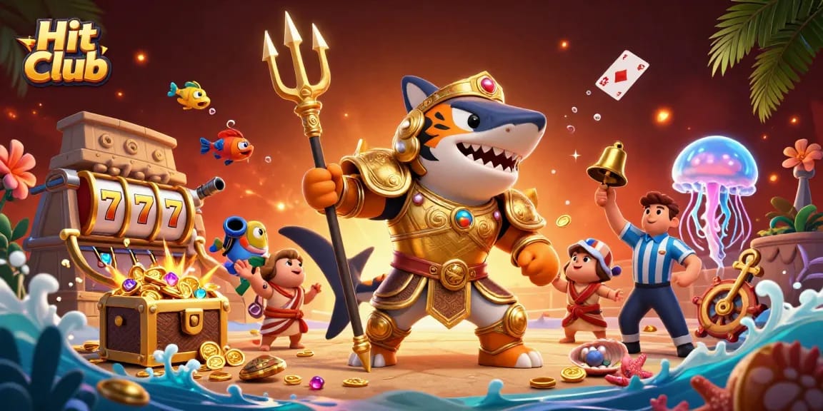 Engage in the excitement of Hit Club with a vibrant underwater casino scene filled with treasures and games.