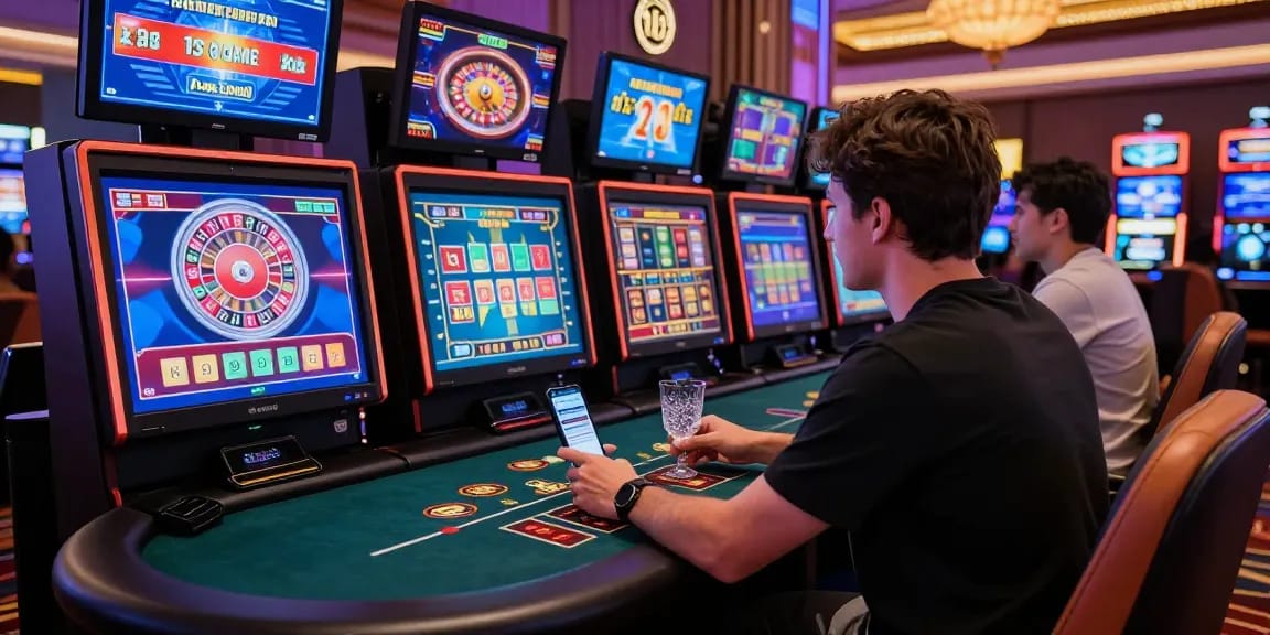 Player enjoying online casino games at 123 b with vibrant screens and immersive atmosphere.