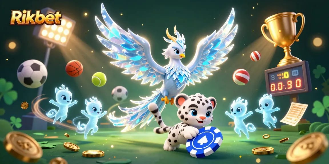 Engage in Rikbet's thrilling gaming experience with a phoenix and vibrant casino elements.