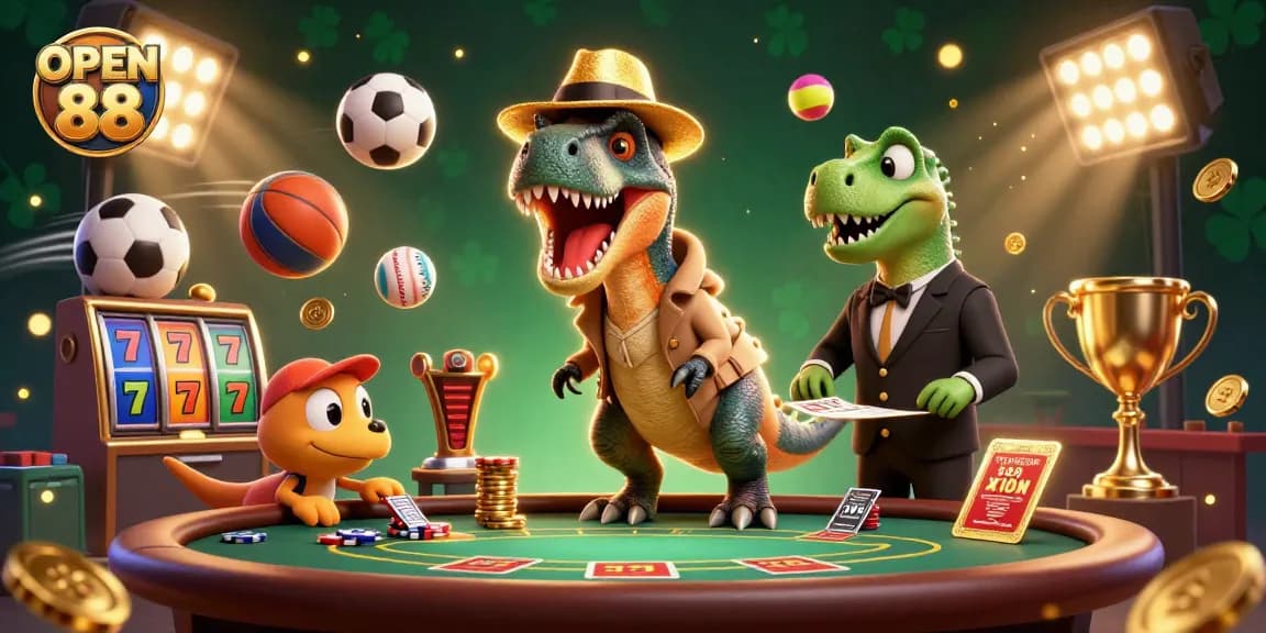 Engaging scene of a velociraptor card counter at OPEN 88 blackjack while a stegosaurus pit boss watches.