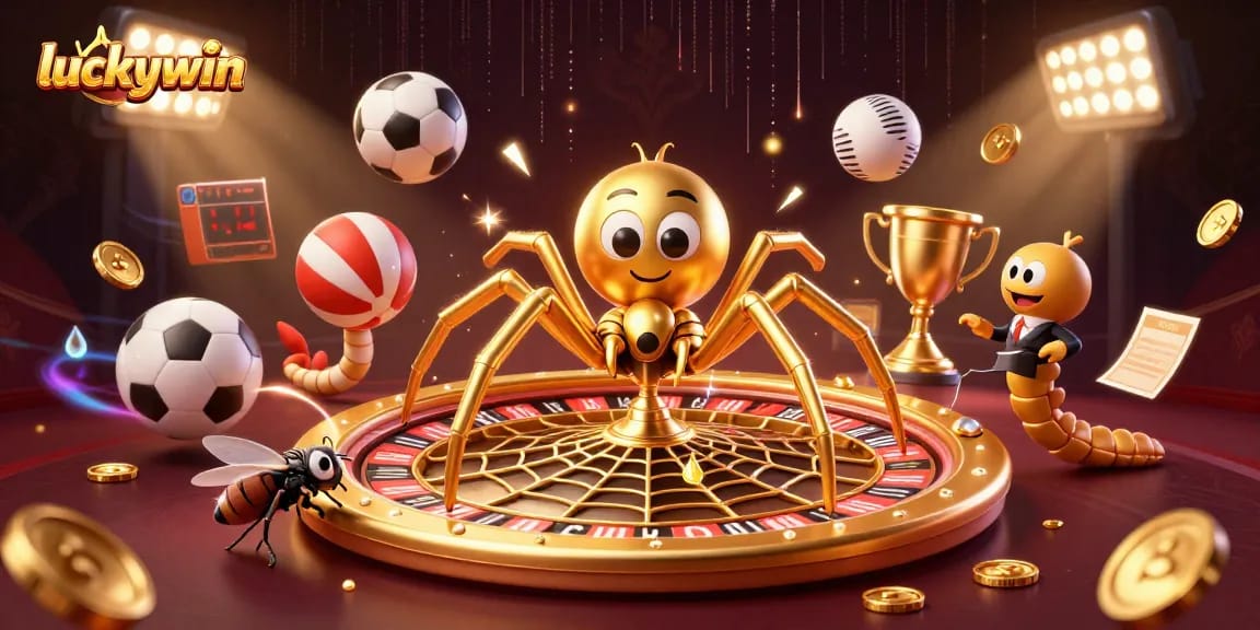 Luckywin shines as the spider spins a roulette web, drawing in dynamic sports action and excitement.