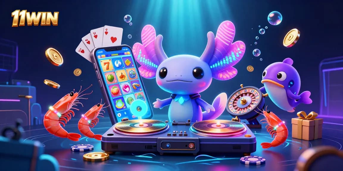 Experience winning at 11WIN with vibrant slot games and lively underwater casino characters.
