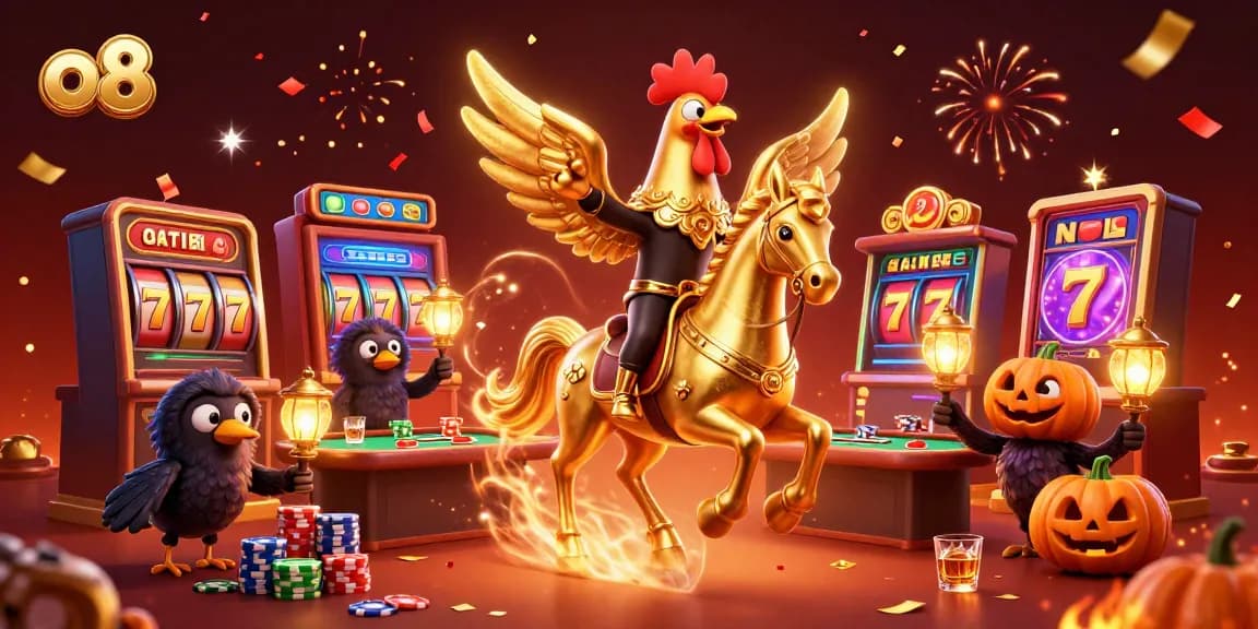 Play exciting games at o 8 with a golden rooster headless horseman and vibrant slot reels.