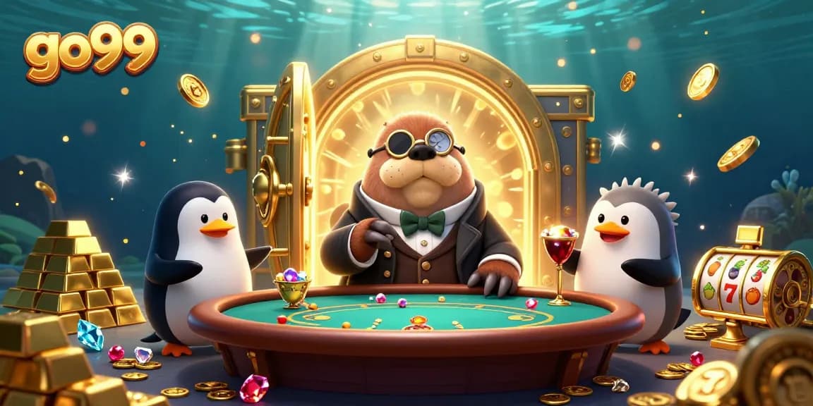 Join the go99 jolly walrus at an underwater poker table for thrilling casino fun!