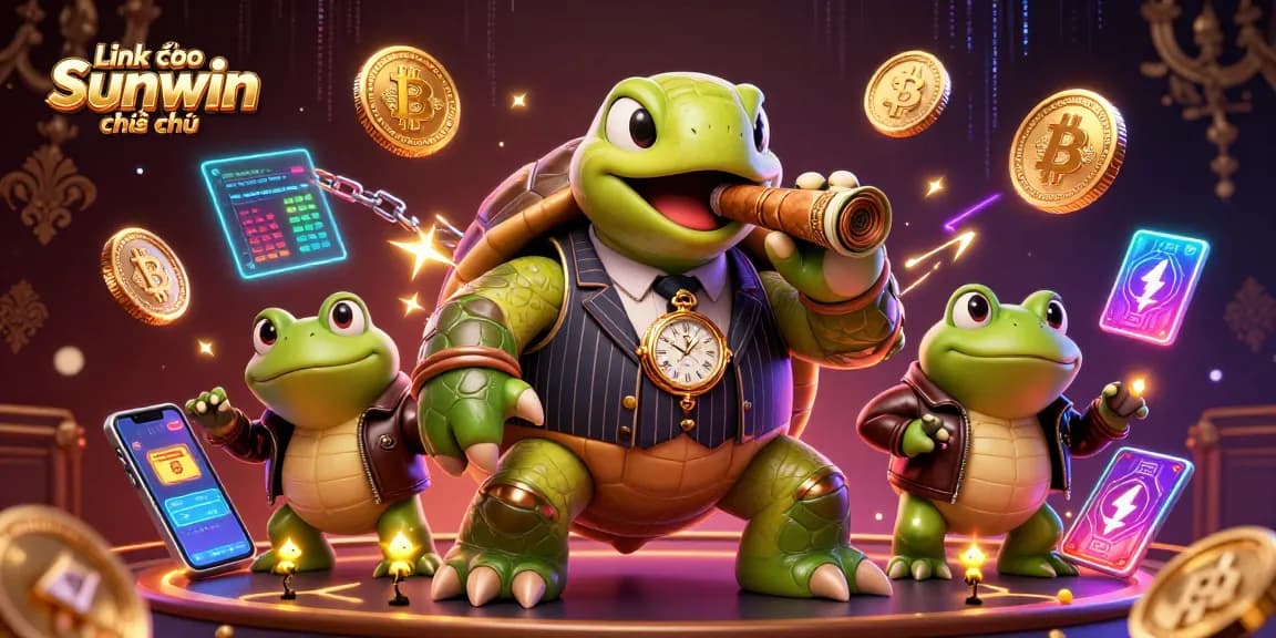 Engage with Link vào Sunwin chính thức featuring a snapping turtle in a casino setting, showcasing vibrant 3D elements.