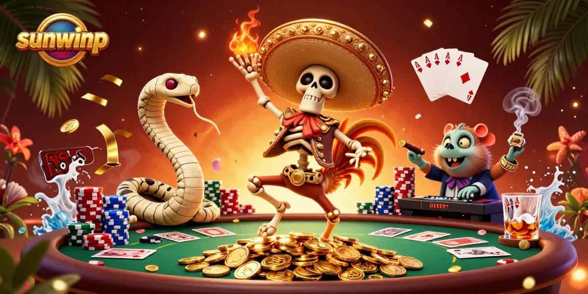 Experience thrilling gameplay at sunwinp with a festive victory dance from animated characters.