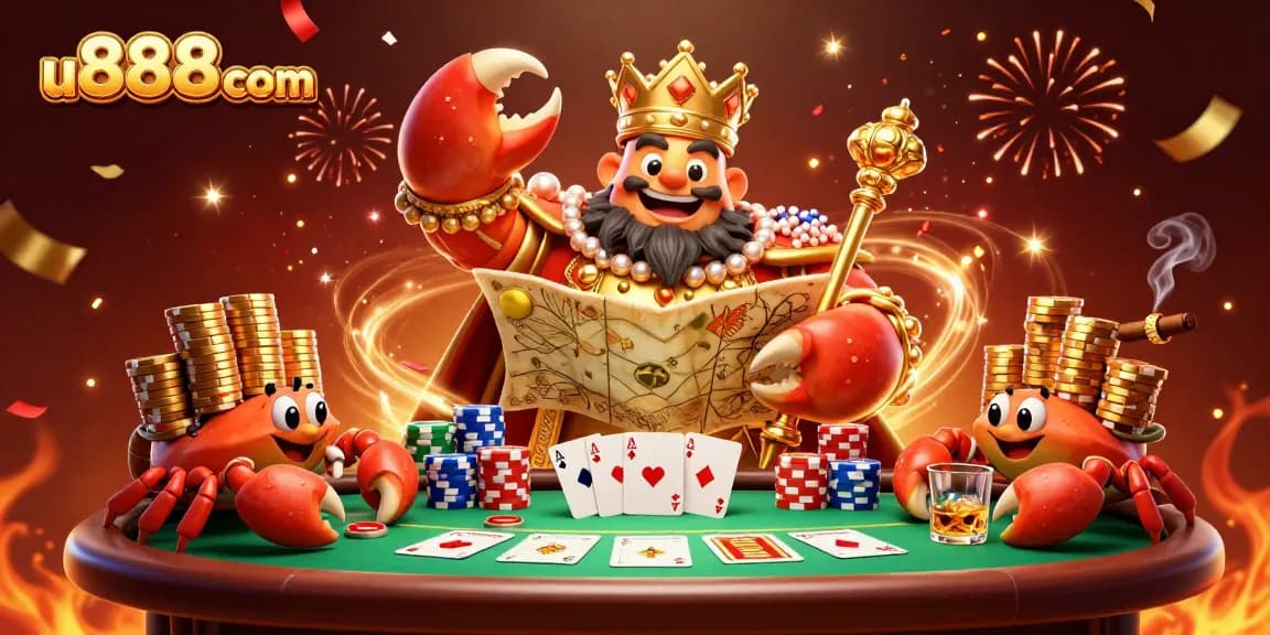 Experience winning with u888com's vibrant 3D casino scene featuring golden crab emperor