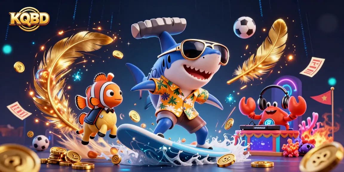 KQBD offers an exciting view of a shark in shades, celebrating wins with dynamic visuals and betting elements.
