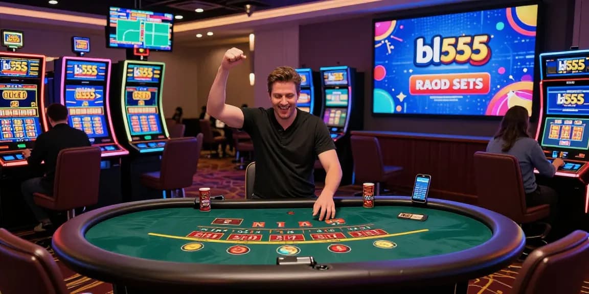 Excited player enjoying bl555's live dealer blackjack game in a vibrant online casino.