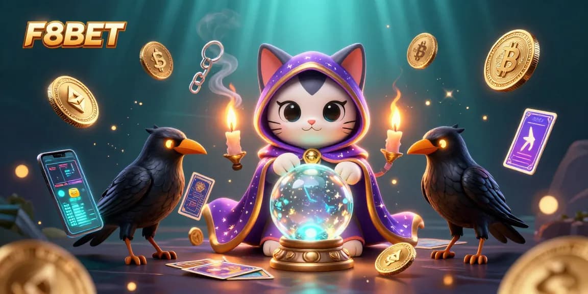 Engage in thrilling gaming at F8BET with a fortune teller cat and mystical elements.