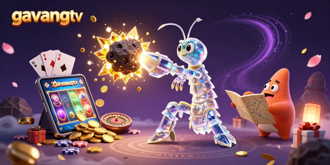 Gavangtv showcases vibrant casino action with galactic characters, golden coins, and high-stakes gaming elements.