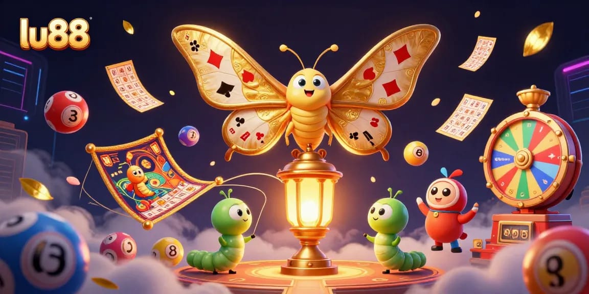 Engage with lu88's vibrant gaming experience showcased in a dynamic 3D casino scene with colorful elements.