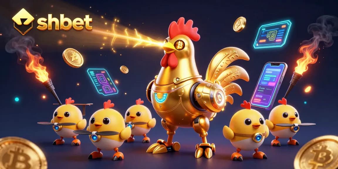 Join the excitement at shbet with a dynamic casino illustration featuring a golden rooster robot.