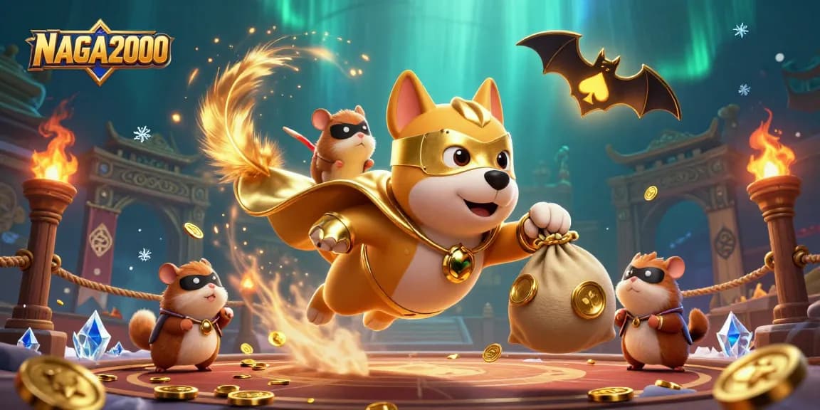 NAGA2000 menampilkan permainan yang mendebarkan dengan anjing superhero kartun & hamster di tengah elemen kasino yang menarik.