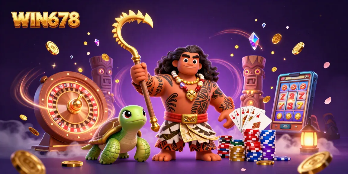 WIN678 displays a dynamic 3D scene featuring a demigod hawk and enchanting casino elements.