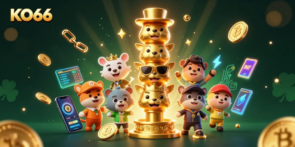 Experience the excitement of KO66 with a vibrant 3D casino illustration showcasing animated characters and casino games.