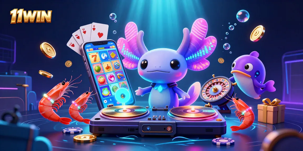 Experience winning at 11WIN with vibrant slot games and lively underwater casino characters.