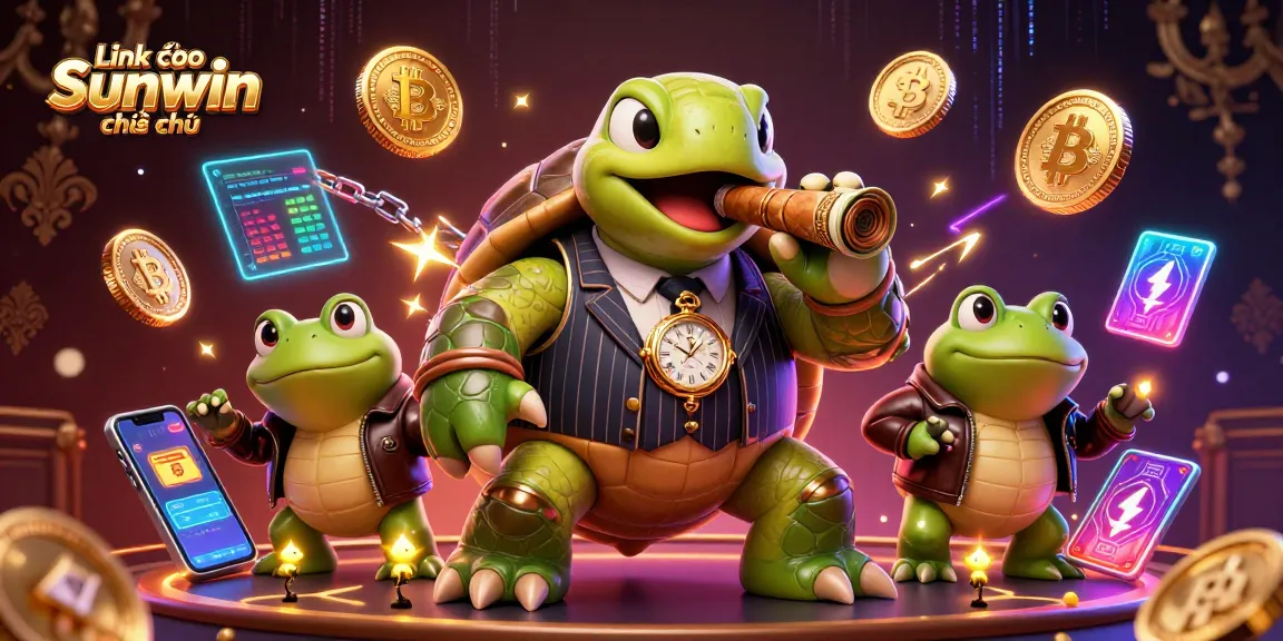Engage with Link vào Sunwin chính thức featuring a snapping turtle in a casino setting, showcasing vibrant 3D elements.