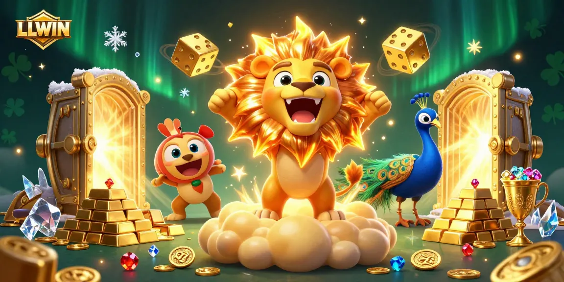 LLWIN offers thrilling online gaming with engaging characters and vibrant casino elements in a stunning illustration.