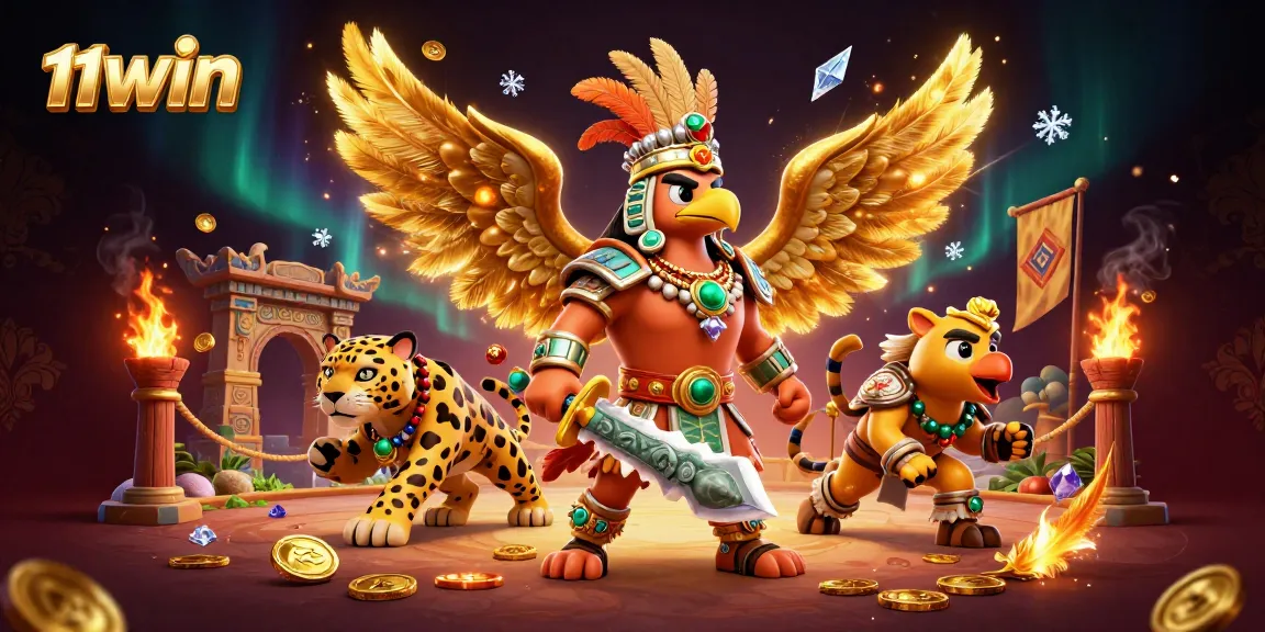 Engage with the exhilarating world of 11WIN casino featuring Aztec warriors and golden coins.