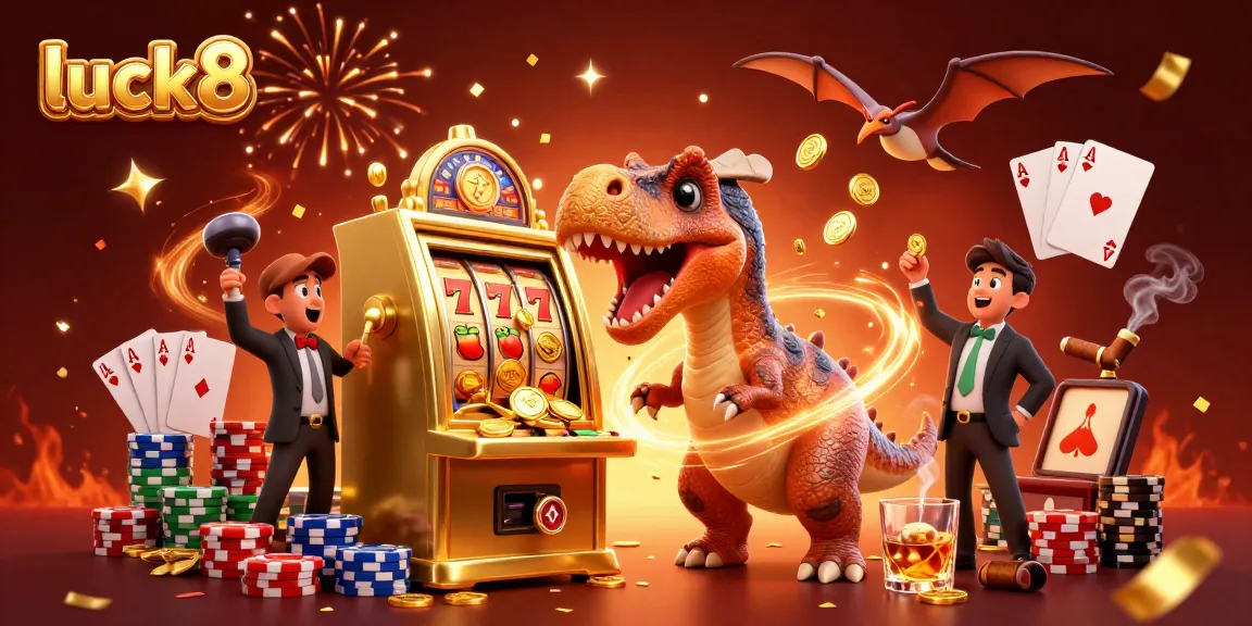 luck8 showcases a pachycephalosaurus winning jackpots at a vibrant casino