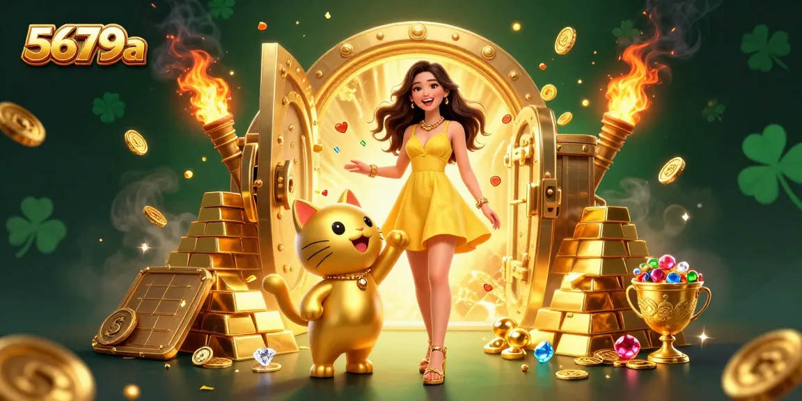 Experience thrilling wins with 5679a in this vibrant casino illustration featuring golden elements.
