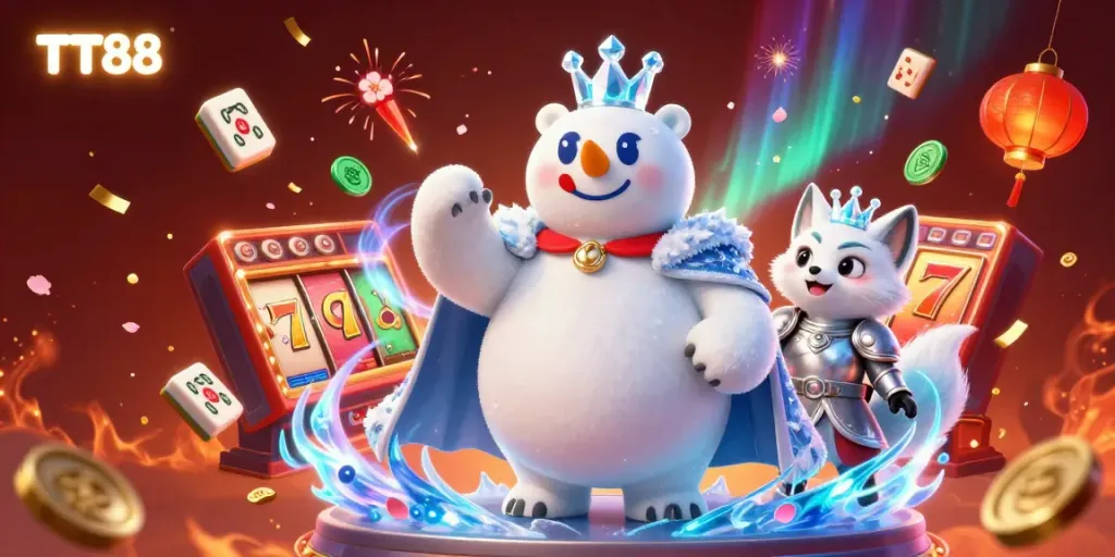 Experience thrilling slots and casino ambiance with TT88's engaging polar bear and fox companions in captivating energy.