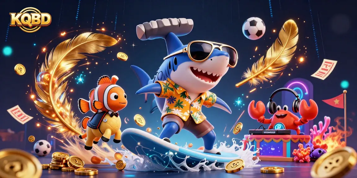KQBD offers an exciting view of a shark in shades, celebrating wins with dynamic visuals and betting elements.