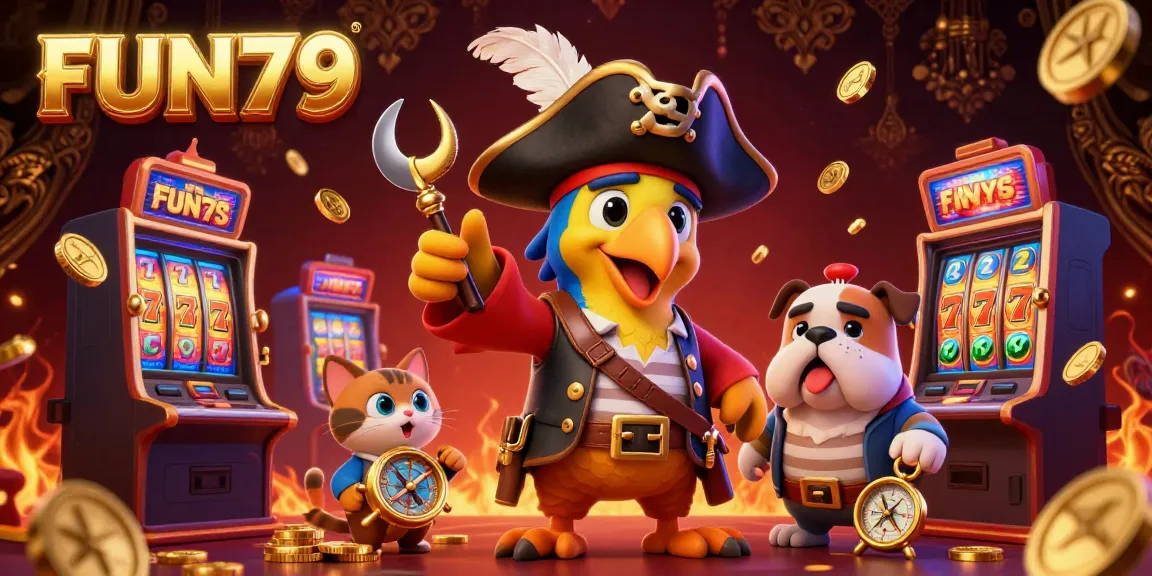 Engage in thrilling gameplay with FUN79 featuring colorful slot machines and vibrant characters in a lively casino atmosphere.