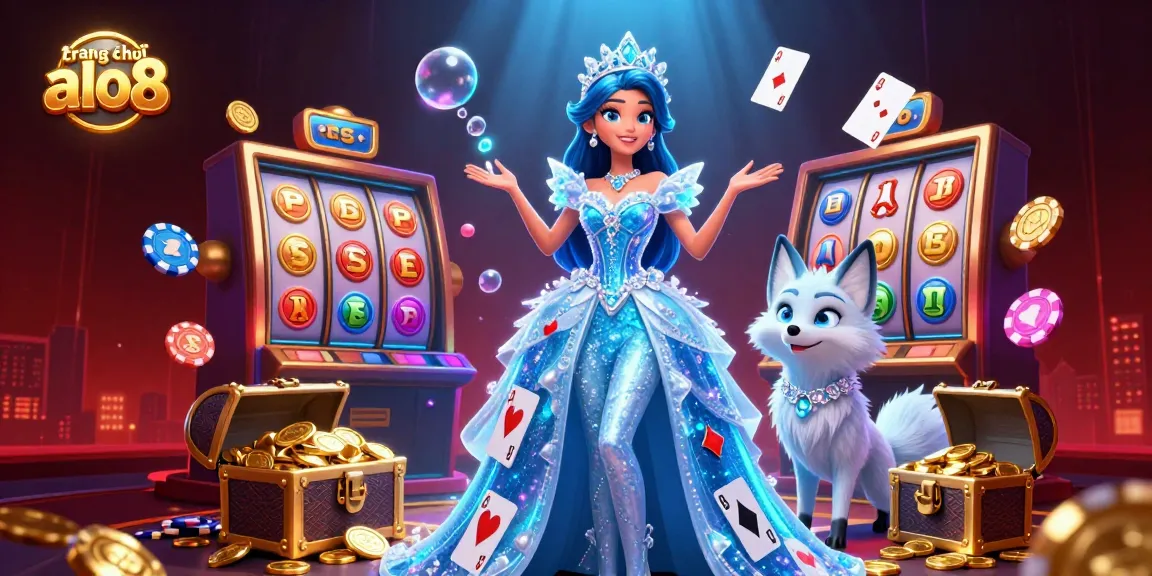 Engage with trang chủ alo8’s captivating casino experience featuring a stunning queen and arctic fox amid spinning slot reels.