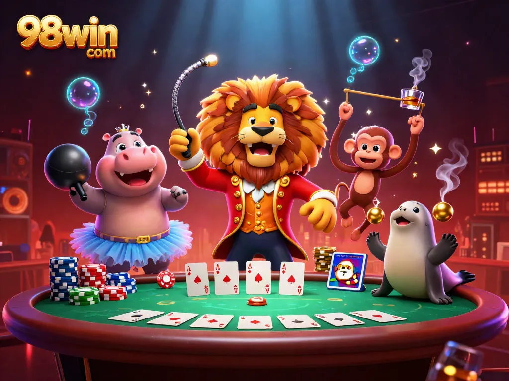 Engage with thrilling gaming action at 98win com with colorful casino characters and dynamic game elements.