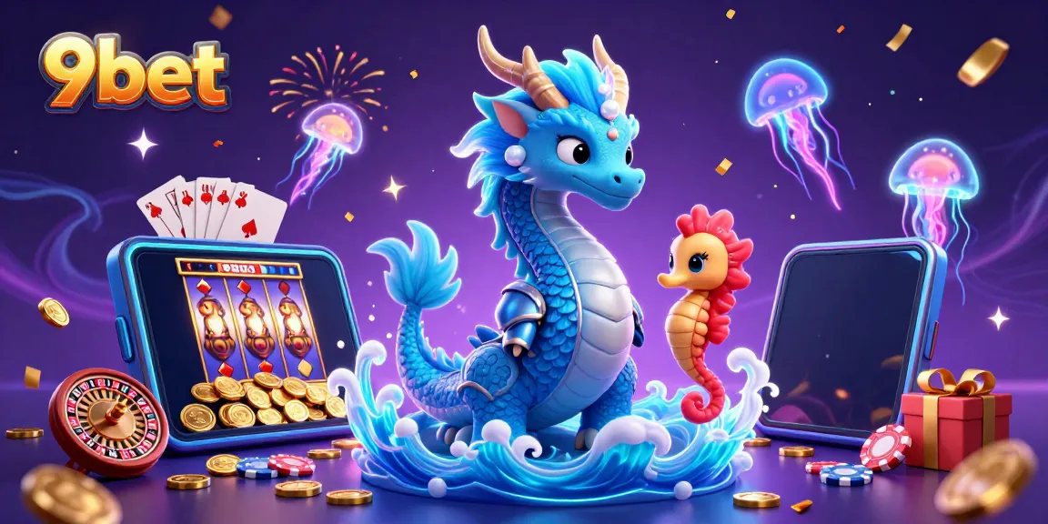 Experience thrilling gameplay with 9bet's vibrant 3D casino illustration featuring dazzling characters and game elements.