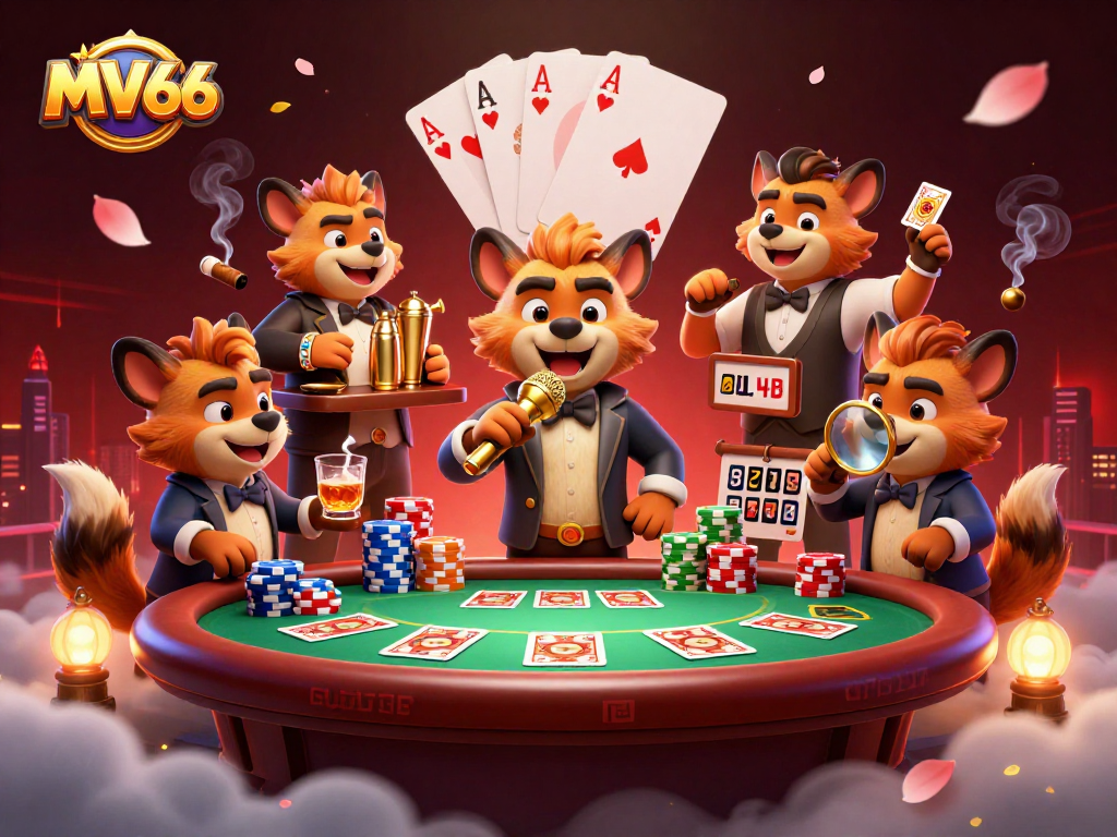 Join the action at MV66's vibrant casino scene, featuring hyenas in a comedy club setting.