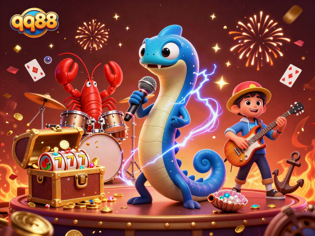 Experience thrilling wins at qq88 with an electric eel DJ and lively underwater casino scene.