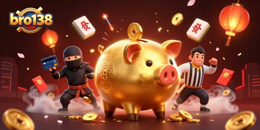 Participate in thrilling gaming at bro138 featuring an energetic sumo wrestler and vibrant casino elements.