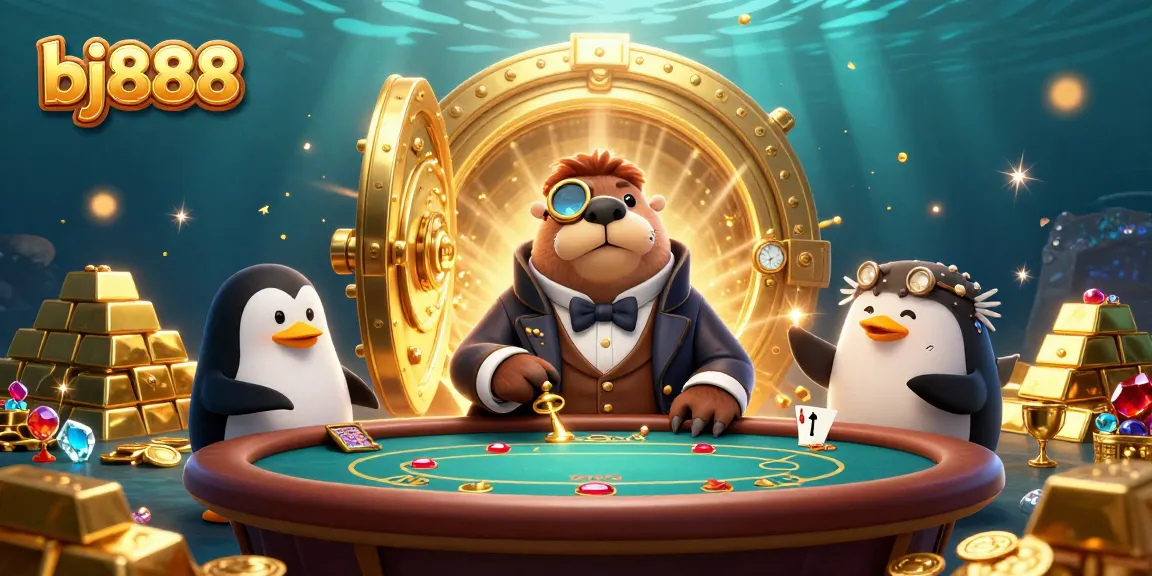 Experience high-stakes betting in bj888's underwater casino with fortune-filled details and lively characters.