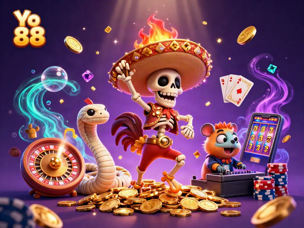 Experience exciting winnings at Yo 88 featuring vibrant characters in a dynamic casino scene.