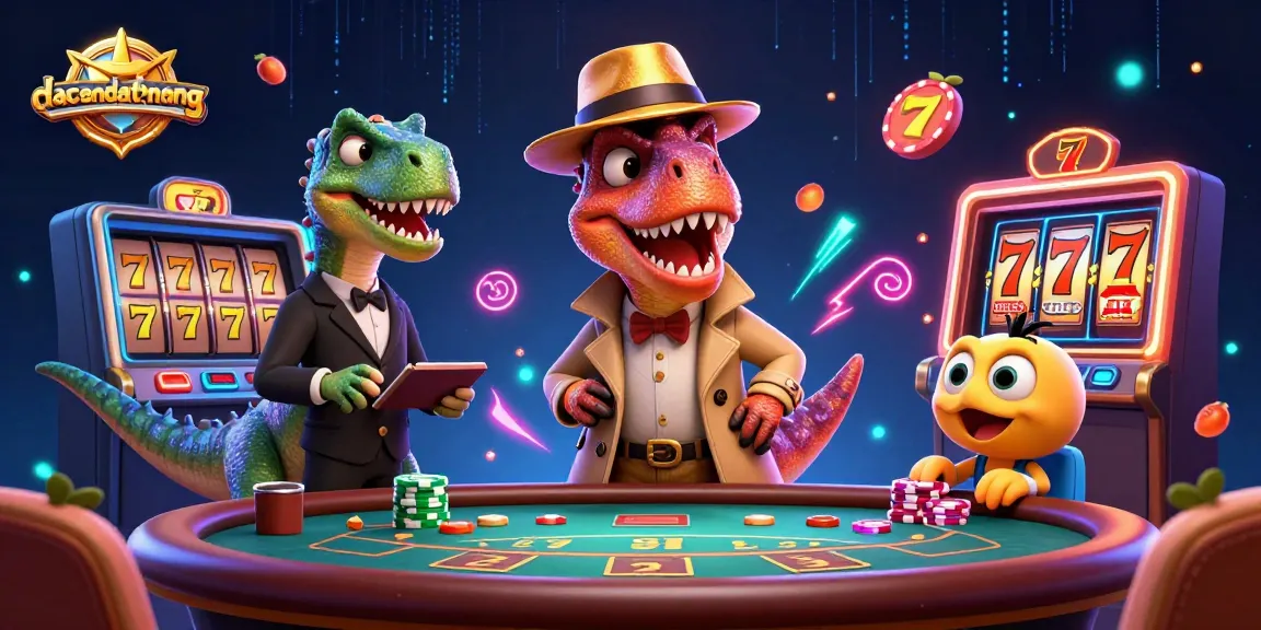 Experience thrilling gaming excitement with dacsandatphanrang at a blackjack table featuring a velociraptor and stegosaurus.