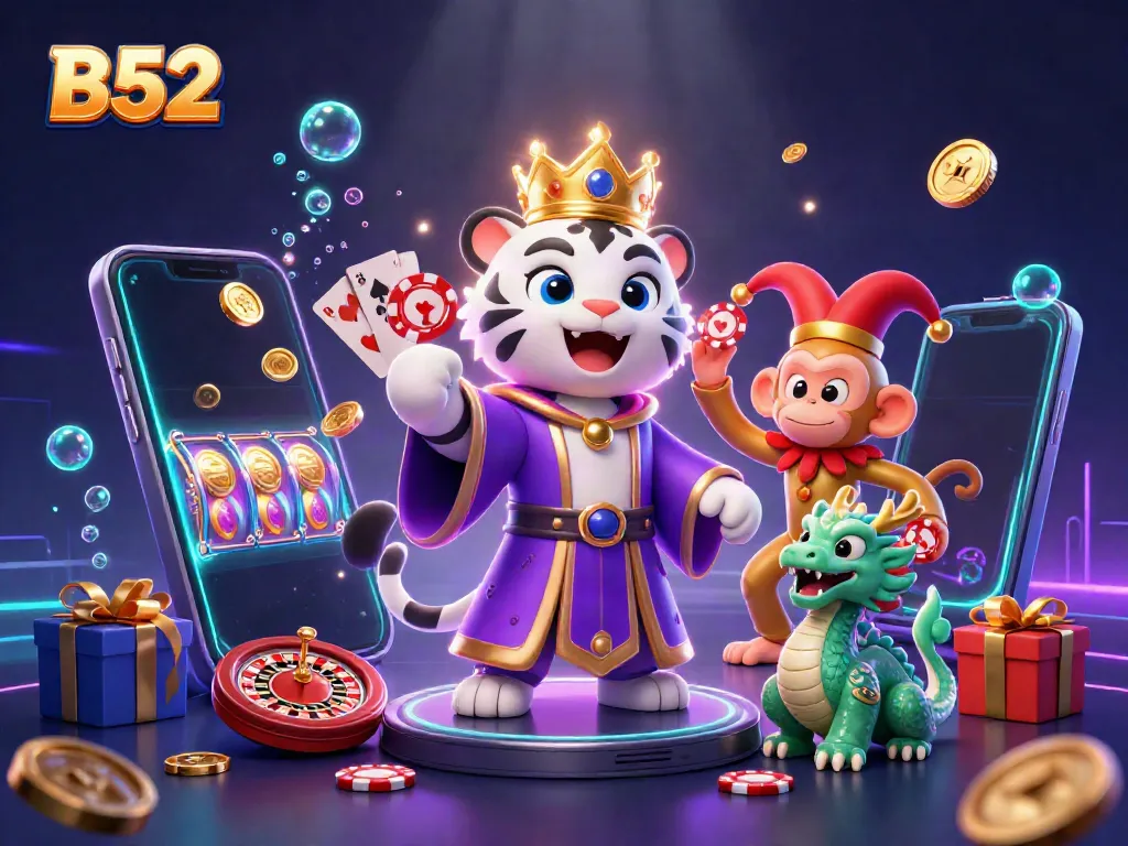 Experience the vibrant thrill of B52 casino with colorful characters and dynamic game elements.