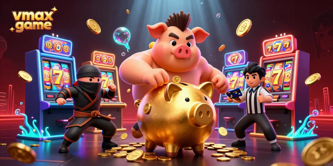 Experience the thrilling vmax game with vibrant slot machines and dynamic characters in an immersive casino scene.