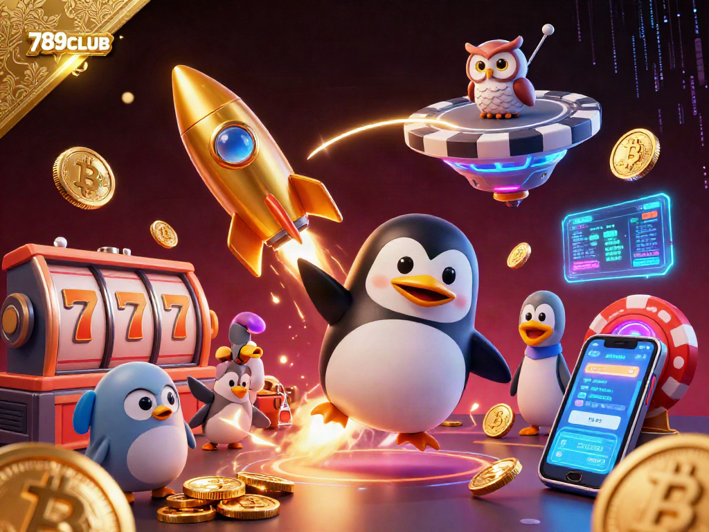 Join the excitement of 789CLUB as the golden penguin blasts through space toward endless casino rewards!