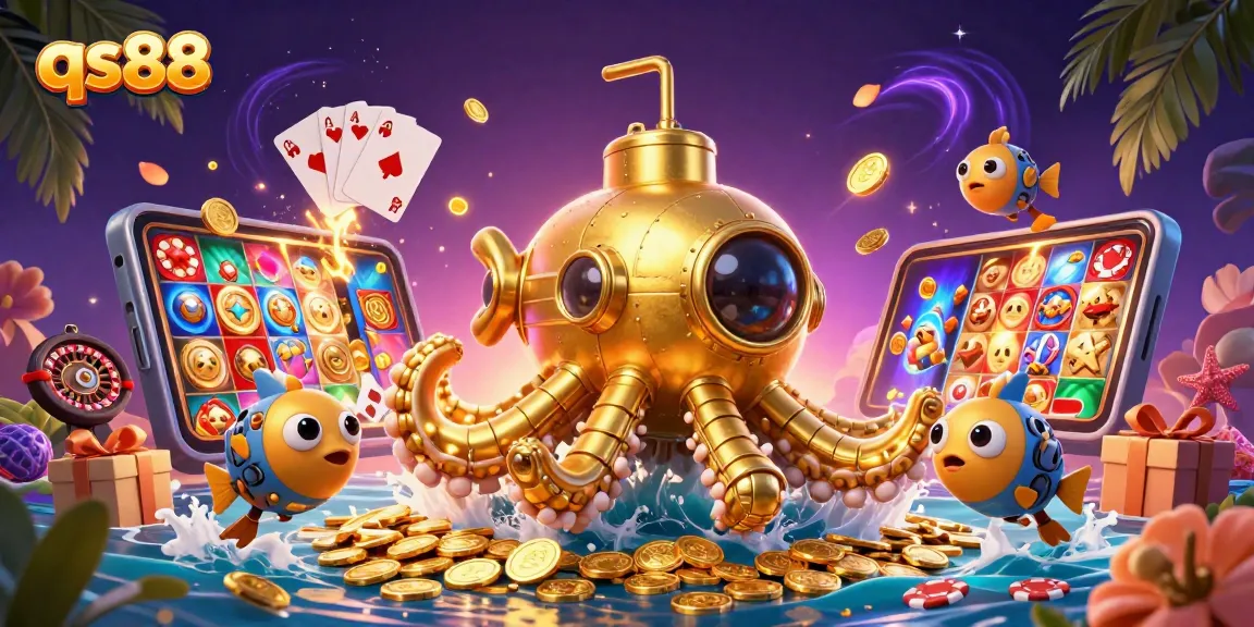 Experience slots action with qs88 in this vibrant, dynamic 3D casino illustration.