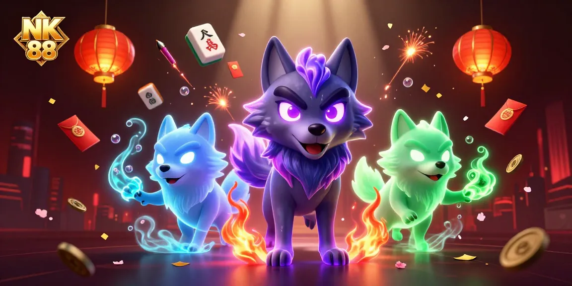 Experience thrilling wins at NK 88 with animated casino elements and vibrant character scene.