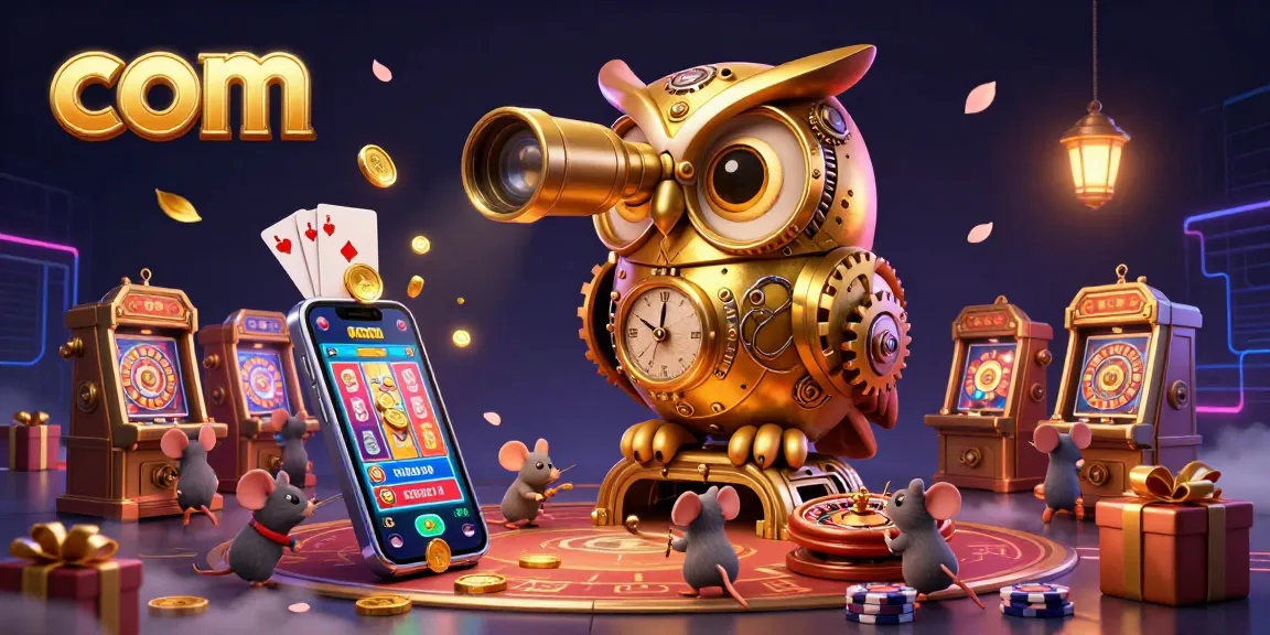 Engage with com's vibrant casino scene featuring a clockwork owl and dynamic gaming elements.