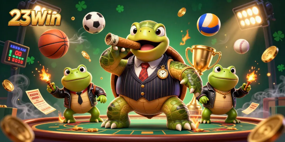 23Win showcases engaging gambling elements with dynamic characters in a vibrant casino scene.